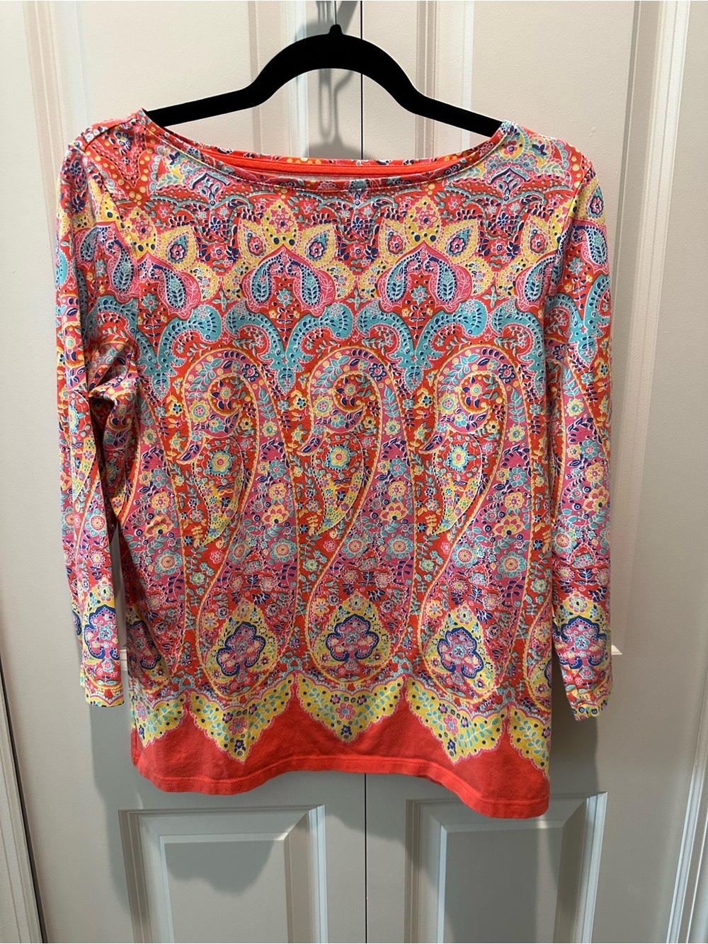 Talbots the Talbots Tee Coral Paisley Print 3/4 Sleeve Top 95% Cotton Size M